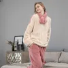 Pyjama-Set für Damen, Schlaf-Lounge-Fleece-Pyjama-Set, einfarbig, langärmelig, Winter-Frottee-Damen-Pyjama-Anzug, 2-teilig, mit langen Hosen, dicke, warme Heimkleidung, weiblich, zln231115