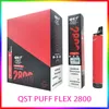 Оригинальный QST PUFF FLEX Емкость 8 мл Слойки до 2800 затяжек Неперезаряжаемый аккумулятор 850 мАч Ароматизаторы 25 баночек