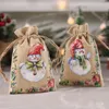 Decorações de Natal 6 PCS Saco de serapilheira de linho Boneco de neve Homem-biscoito Sino Sacos de presente com cordão Armazenamento de doces Decoração de Natal para casa 2023