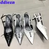 Chaussures de robe à talons pour dames sandales diapositives femmes slingbacks 2023 mode bout pointu rivet femme pompes talons hauts moyens 231115