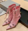 Balencig moderne Balencaiiga Balenicass Designer de luxe Boots Boots Qualité Zip Top Femmes Talon mince Métal Rivet décor Pointy Toe Boots Long Gentine Cuir Chelsea Bo