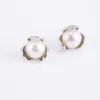 Orecchini a bottone Gioielli di moda Argento sterling 925 intarsiato Perla naturale Accessori semplici e alla moda femminili