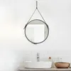 Miroirs ronds suspendus avec ceinture, cadre en cuir PU créatif, pour salle de bain, vanité, maquillage, décoration murale pour la maison, Mx9091700