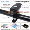 Cykelbelysningar MTB fram bakre cykeluppsättning Mountain Night Cycling strålkastare USB LED Safety Varning TAILLTITER ACCCISTORES 231115