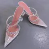 Amina Muaddi Gilda украшенные кристаллами прозрачные тапочки без задника из ПВХ летние слипоны с острым носком на высоком каблуке серебристые кожаные сандалии роскошная дизайнерская обувь для вечеринок на каблуке