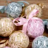 Present Wrap 30 st Pink Red Gold Blue Clear Round Ball Plastic Wedding Favors Candy Boxes Bomboniera Party Box med band Taggar