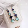 Dangle Earrings Fashion Dark And Light Blue Square Stone Color Blocking Long Drop Cubic Zirconia Women Jewelry Cool Tone Black Gun