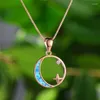 Pendant Necklaces Cute Moon Star Hollow Round Blue White Fire Opal For Women Silver Rose Gold Color Wedding Party Jewelry Gifts