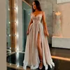 Paillettenabend Sprudeln Kleider Lange A-Linie Schatz Spaghetti-Gurt sexy Split Champagner Prom Kleid