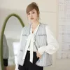 Damesvesten 2023 Hoogwaardige V -nek Plaid Tweed Vest Women Jacket Gilet Blanc Mouwloze Button Waistcoat Chalecos