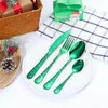 Set di stoviglie 4 pezzi da cucina portatile in acciaio inossidabile, custodia, utensili, posate, stampa di fiocchi di neve di Natale