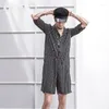 Herren Shorts Sommer Streifen Hip-Hop Herren Overalls Trendy Male Retro Lose Kurzarm Marke Onesies Overalls Vertikale Streifen