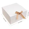 Present Wrap 6pcs Kraft White Black Box With Ribbon Chocolate Cookies Cake Package Birthday Party Wedding Baby Shower Dekoration