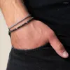 Urok bransolety mody czarny krzyżowy koralik dla mężczyzn chłopcy podwójne warstwy Regulowane kamieniem naturalny elastyczna bransoletka super cienka biżuteria