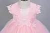 Girl Dresses Girl's 2023 Formal Elegant Baby Dress för 1-2 år gammal födelsedag vit och rosa blommor fest vestido småbarnskläder