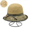 Cappelli a bordo largo signore, coche all'uncinetto Rafia Fine Rafia Cloche con cappello da spiaggia di rifinitura a nastro Sun S10-4130