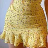 캐주얼 드레스 플로럴 프린트 짧은 여름 여자 스파게티 스트랩 슬림 미니 보호 선 드레스 붕대 섹시한 주름 튜닉 S5XL 230414
