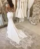 Abiti da sposa sexy a sirena con scollo a V abito da sposa in pizzo con applicazioni in raso Vestido de novie abiti da sposa treno taglie forti Robes de Mariee