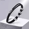 Kette Vnox Free Custom Name Herren geflochtenes echtes Lederarmband Geschenke Schmuck Edelstahl Perlen Charm mit FamiliennamenL231115