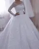 Scintillanti paillettes bianco avorio abito da ballo abiti da sposa gioiello collo maniche lunghe abiti da sposa musulmani soffio lungo strascico moderno taglie forti abiti da sposa sposa CL2927