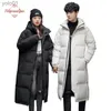 Parkas de plumón para hombre, versión coreana, chaqueta de plumón para hombre por encima de la rodilla, abrigo largo grueso de descubrimiento de pato para parejas, ropa cálida con capucha para amantes del invierno L231115