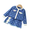 blu bambini abiti firmati ragazza Set di abbigliamento maglione cuore scozzese cardigan Gonna principessa cappotto per bambini Regalo di Natale