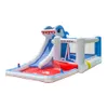 Haj Uppblåsbar Slide Bounce House med Pool Water Park för barn som hoppar Jumper med bollgrop Wet Dry Castle Outdoor Play Fun in Garden Backyard Birthday Party Toys