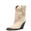 Ботинки из натуральной кожи, женские туфли на короткой щиколотке с металлическим носком, на высоком замшевом каблуке с острым каблуком и толстой подошвой, 231115