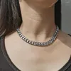 Chaînes De Base Punk Collier Ras Du Cou Pour Les Femmes En Acier Inoxydable Cubain Gourmette Café Grains Boîte À Maillons Courts Chaîne Simple Bijoux 16 pouces KNM180