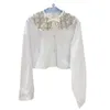 Kvinnors blusar Skjortor Designer Mi * 23SS Autumn New Heavy Work Nail Diamond Doll Neck Topp Shirt Senior Short White 00k3