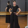 Vêtements de scène arrivées pantalons de danse latine pour femmes Costume jambe large noir salle de bal/tango pratique pantalons longs SL3295