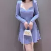 Sukienki swobodne kobiety pastel niebieski koronkowy wkładka mini sukienka
