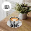 Louça conjuntos kits copos com pires de aço inoxidável café estilo europeu leite chá caneca metal
