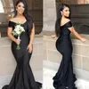 Vestidos de dama de honor negros personalizados con hombros descubiertos, vestido largo de noche, vestido de fiesta de sirena para bodas, vestido de compromiso elegante