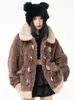 Damesgeulcoats 2023 Winter bruine fleece jas vrouwen losse lange mouw faux bont jas Koreaanse mode dik warm casual pluche