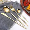 Servis uppsättningar 4st Golden Matte Cutlery Set Knife Fork Spoons Rostfritt stål Tabeller Borska Kök Middagsrum