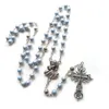 Pendant Necklaces Vintage Cross Rosary Long Metal Rose Acrylic Beads Necklace For Men Women Catholic Jewelry