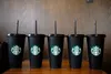 Mermaid Pillar Starbucks 24oz/710ml Kunststoff-Trinkbecher Tumbler Clear Goddess Wiederverwendbarer Boden Flache Form Tassen Becherdeckel Strohhalm Nxbqb