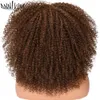 Syntetyczne S Curly Afro dla czarnych kobiet Krótkie perwersyjne z grzywką 16 -calowe brązowe włosy błonnik Blue Blue Cosplay 231114