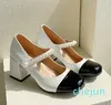 Chaussures de mode bout carré Mary Janes talon noir robe blanche perle boucle pompes talons hauts