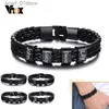 Chain Vnox Personalize Family Name Bracelets for Men Black Layered Braided Leather with Stainless Steel Charms Custom Christmas GiftL231115