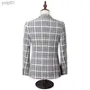 Vestes pour hommes Hommes Mariage 2023 Elegance Plaid 3 Pièces Costume Manteau Pantalon Ensemble / Business Casual Tuxedo Formel Blazers Veste Pantalon VestL231115