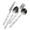 Dinware Sets Champignons 9527 French Court Fairy Fairy High Value Western Mes Fork Lepel Three Pieces Set Steak Pearl