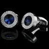 Cuff Links Summer high quality brass hand inlaid Blue Crystal zircon Cufflinks classic style men's jewelry gifts 231114