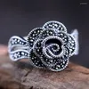 Pierścienie klastra Bokai S925 Sterling Srebrny marcasite Rose Antique Style Thai Hand Biżuter