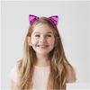 Headbands 12pcs glitter lantejoulas gato orelha menina hairband headband cabelo hoop para meninas mulheres bandas halloween cocar gota entrega jóia dhlan