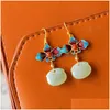 Dangle Lustre Designer Original Émail Porcelaine Dorée Naturel Hetian Jade Géométrique Boucles D'oreilles Rétro Exquis Dames Si Dhgarden Dhbam