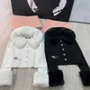 Women's Jackets designer Mi Miao's Family * Letter Nail Diamond+Water Diamond Button Detachable Large Wool Collar Knitted Cardigan Coat 23 Autumn/Winter New 00S2