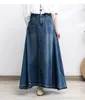 Skirts 2023 Long Maxi A-line Skirt Women Elastic Waist Spring Autumn Denim Jeans Vintage Big Hem M-2XL