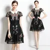 Girl Lace Dress Boutique Lace Brodery Kort ärmklänning 2023 Summer Palace Style Dreses High-End Lady Ruffles Lace Dresses